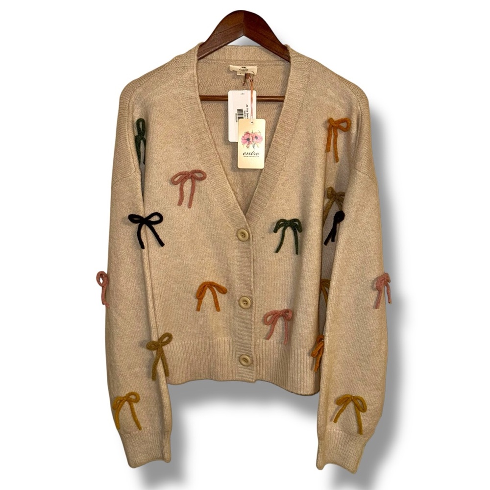 Entro by Anthropologie All About Bows Cardigan Knit Sweater Women’s Sz L